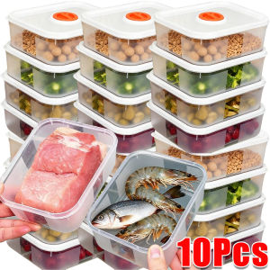 10pcs Kitchen Refrigerator Frozen Meat Storage Box / Clear Plastic Fruit Vegetable Fresh-keeping Box / Microwave Food-grade Food Organizer Container / with Lid & Timer