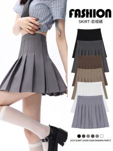 Váy Xếp Ly Mini Màu Xám Cạp Cao Cho Nữ Mùa Xuân 2024 Váy Chữ a Che Mông Váy Ngắn Phong Cách Jk Váy Ngắn Cạp Cao Cho Nữ