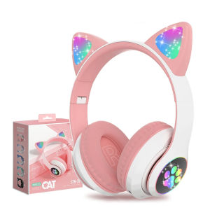 Flash Lamp Cute Cat Ears Headphone Bluetooth 5.0 Stereo With Mic Support TF Card Wireless Kids Girl Earphone Birthday Gift