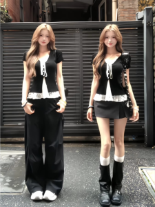 Áo Thun Tay Ngắn Mùa Hè Phong Cách Hàn Quốc Dáng Ôm Vừa Vặn Cổ Chữ V Áo Hai Mảnh Giả Thắt Nơ Ren Đa Năng Cho Phụ Nữ Ngoại Cỡ