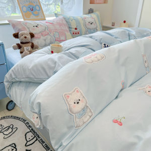 Cute Girls 100% Cotton Bedding Set Full Size Duvet Cover Sheet Cartoon Design Dormitory Three Piece Set Four Piece Set Options