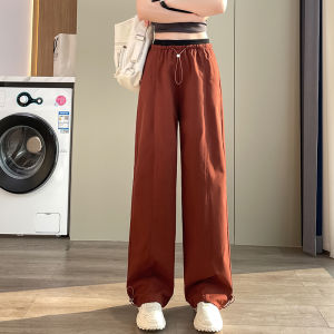 YAMIANNV | Gray Wide Leg Workwear Pants Womens Spring New Casual Loose Straight Drapey American Sport Pants Two-Way Wear Street Style
