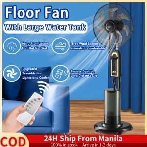 Heavy Duty Electric Fan Standard With Remote Control 16 Inch Stand Fan Water Cooling Fan With Wheels Water Misting Fan With 4L Capacity Tank Air Humidifier Slient Spray Water Cooler Fan For Home Office Warehouse