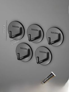 Stainless Steel Adhesive Hook No Drilling Strong Load Bearing Traceless Nail-Free for Bathroom Kitchen Mop Wall Hanging