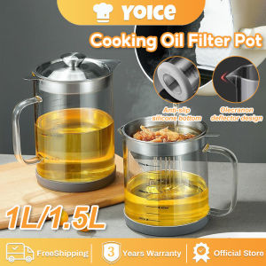 Yoice 1L/1.5L Cooking Oil Filter Pot Oil Container with Strainer Glass Oil Container Bottle Kitchen Food Strainer Oil Jug