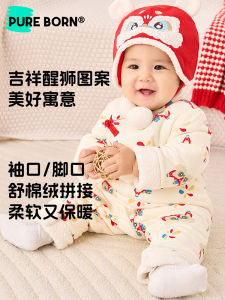 Pureborn Baby New Year Clothes Cotton Romper Bodysuit Boys Girls Winter Clothes Red Cotton Romper Infant Clothes