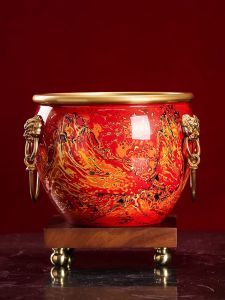 Bronze Craft Lion Ear Vessel Potted Wealth Attraction Ornamental Display Piece for Living Room Office Business Opening Gifts