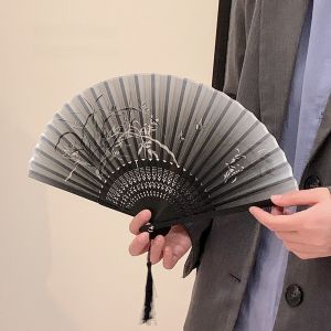 Traditional Chinese Style Small Folding Fan Bamboo Material Dance Womens Hanfu Summer Portable Carry Fan Retro Print