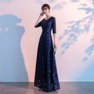 ชุดราตรียาวหรูหราสำหรับผู้หญิง ชุดการแสดง ชุดราตรียาวสีน้ำเงินเข้ม ชุดเจ้าสาว ชุดทำงาน ชุดทำงาน ชุดทำงาน