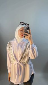 CARLINA Kemeja Wanita Tata Hitam Putih 2in1