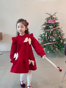 Girls Velvet Padded Dress Winter Clothes Christmas New Year Children Red Skirt Western Style Girl Princess Dress New Year Clothes