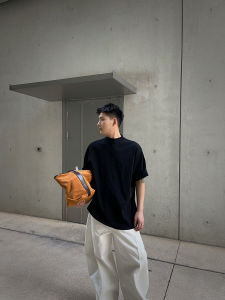 Heavyweight Short Sleeve T-Shirt Mens Mid-Neck Versatile Basic Style Breathable Casual Loose Half Sleeve Trendy Cotton Tee