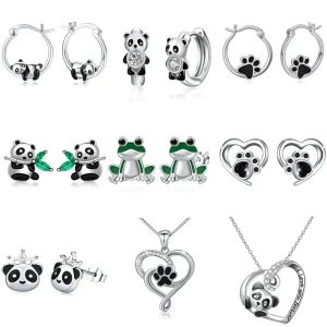Huitan Creative Footprint Shape Black Enamel Hoop Earrings for Women Silver Color Circle Earrings Fancy Gift Teens Jewelry