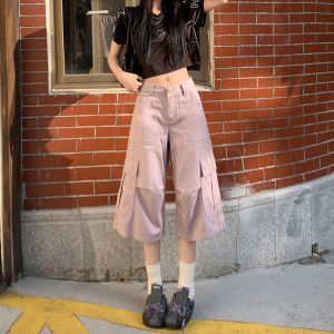 Retro Washed High Waist Straight Leg Casual Wide Leg Jeans Shorts Women Summer Thin American Style Spicy Workwear Seven Tenths Pants