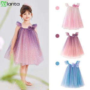 LOlanta Girls Tulle Dress Sequin Gradient Flutter Sleeves Mesh Princess Sundress Toddler Girls Party Birthday Summer Holiday Casual Dress