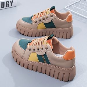 Da Dong Womens Sporty Casual Sneakers Spring 2025 Trendy Chunky Bottom Color Block Flats Fashionable All-Match White Shoes