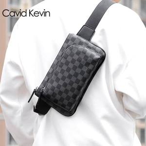Cabd Kevin กระเป๋าคาดอกลายสก๊อตสไตล์ยุโรปและอเมริกาสำหรับผู้ชายกระเป๋าคาดเอวกระเป๋าสะพายข้างแมทช์ลุคง่ายกระเป๋าสะพายไหล่หนังวัวเนื้อสัมผัสดีสไตล์ธุรกิจ