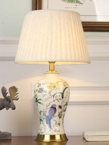 American Country Style Ceramic Copper Table Lamp Bedroom Bedside Lamp Chinese Style Living Room Large Country Flower Bird Bottle Decorative Lighting