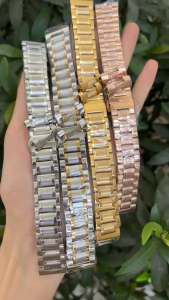 Dây đồng hồ kim loại đúc đặc ngàm nối cong thép không gỉ cao cấp 3 mắt nhiều màu size 18mm 19mm 20mm 21mm 22mm