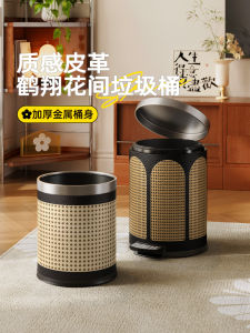 Meishi Da Vintage Style Trash Can Home Use with Lid 2025 New High Aesthetic Living Room Luxury Foot Pedal Stainless Steel round