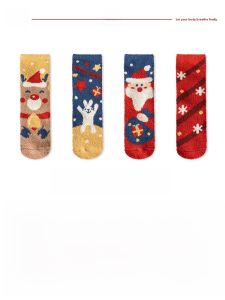 JINGCHI | Coralline Velvet Mid-Calf Socks Womens Warm Cartoon Sleepwear Floor Slippers Lucky Year Gift Box Sweet Style Polyester Fiber