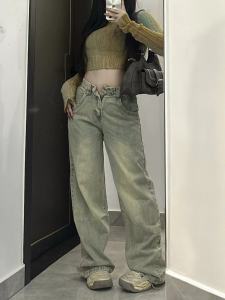 กางเกงยีนส์ทรงหลวมเอวสูงสีอ่อนสำหรับผู้หญิงไซส์ใหญ่ กางเกงขายาวทรงตรง กางเกงยีนส์ทรงลำลองสำหรับฤดูใบไม้ผลิและฤดูร้อน