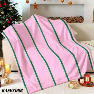 Beast Kingdom | Pink Green Stripes Winter Summer Flannel Blanket Throw Fleece Soft Fuzzy Plush Cozy Fleece Blankets for Sofa Ideal Gifts