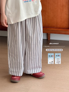 Boys Pure Cotton Casual Pants Summer Wear Stripe Pattern Childrens Clothing Trendy Long Trousers Comfortable Breathable Kids