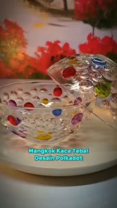 Mangkok Kaca Tebal Transparan Motif Polkadot Warna Warni untuk Dessert dan Salad