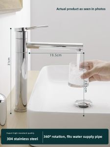 Extended Height 304 Stainless Steel Faucet for Bathroom Washbasin Home Use Cold And Hot Water Single Handle Single Hole Installation