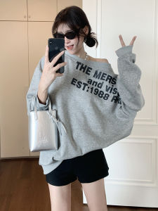 CHOUXIE | Autumn Loose Off-shoulder Grey Round-neck Sweater Jacket