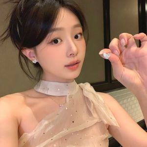 Ice Blue Heart Simple Stud Earrings Womens Accessible Luxury Grade Sense Elegant Generous Earrings Earrings Unique Non-Piercing Ear Clip