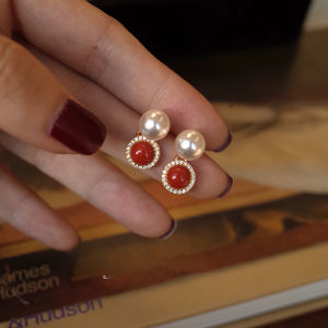 YICAN | Red Pearl Earrings S925 Sterling Silver