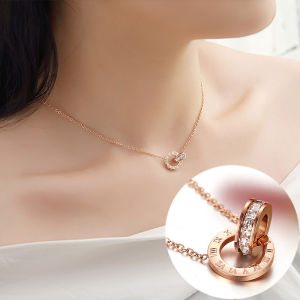 Womens Elegant Roman Numeral Crystal Necklace Classic Luxury Stainless Steel Fashion Jewelry Gift for Wedding Party