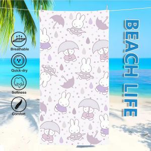 Miffy | CUTE Purple M-MiffyS Towel Textile Bathrobe Beach Quick-Drying Lightweight Portable Camping Swim Pool Travel