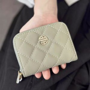 Genuine Leather Coin Purse Short Style Company Single Ladies Wallet Diamond Grid Handheld Bag Youth Zipper Closure Crossbody Bag