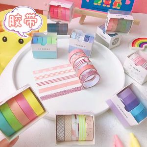 【Pharaoh🎀COD】 5Pcs/Set Selotip Warna Solid Kreatif Buku Harian Scrapbooking Diy Dekorasi Washi Tape