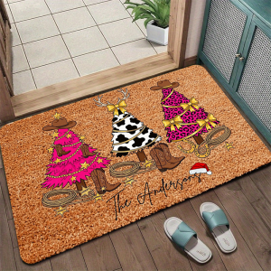 VIKAMA Merry Christmas Doormat Santa Sleigh Reindeer Tree Gift Non Slip Entrance Rug Xmas Holiday Indoor Outdoor Floor Mat