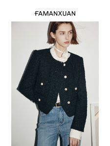 Fashionable Black Short Outerwear Womens French Style Heavy Embroidery Versatile Top High-End Feel Autumn New Arrival