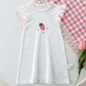 Princess Style Pure Cotton Breathable Summer Sleepwear for Girls Baby Mesh Home Clothes Thin Class a Skirt Childrens Home Suit