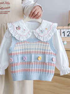 New Design Children Girls Knitted Vest and Blouse Set