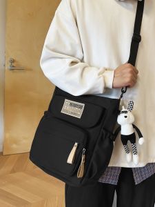 Junior High School Students Crossbody Bag Boys Tutorial Canvas Bag Teenagers Portable Book Bag High School Student Bag Tuition Bag