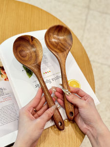 Long Handle round Head Spoon Vintage Good Looking Teak Wood Rice Spoon Noodle Cooking Seasoning Spoon Handmade Dining Utensils