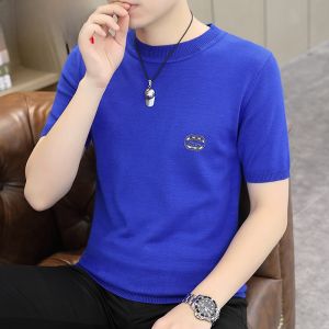 HENGYUANXIANG | Hengyuanxiang Mens Knitted Short Sleeve T-Shirt Round Neck Base Shirt Half Sleeve Sweater Fashionable Urban Style All-Season Wear