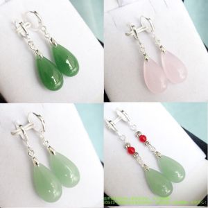 Elegant Silver Jade Waterdrop Earrings Pure Silver Fashion Jewelry Face Slimming Noble Ear Drops  out Original Design