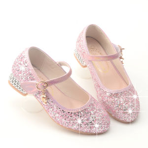 Princess Style High Heels Childrens Performance Shoes Soft Bottom Silver Color Girls Footwear Spring Autumn Seasonal Wear