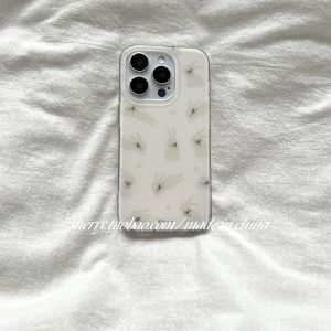 Sherry * Ins Gentle Skin Feeling Cream Bows Rabbit Double Layer Suitable for Apple 16promax Phone Case Iphone15pro Niche Style 14 Young Adult Heart 13 Fresh 12 Cute Frosted