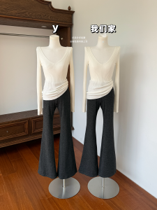 Áo Len Dệt Kim Cổ Chữ V Ba Màu Cho Nữ Dáng Ôm Dài Tay Thời Trang Thu Đông Gợi Cảm Mặc Trong Chất Liệu Mềm Mại