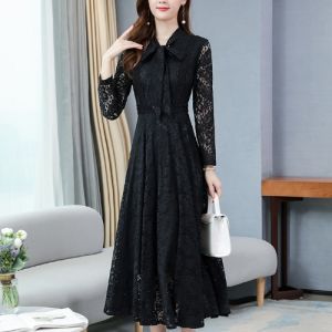 Ruffle Sleeve Midi Dress Slimming A-Line Korean Style Long Zipper Closure Floral Print Mid-Length Base Layer Dress for Women
