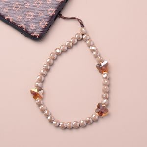 Original Coffee Crystal Butterfly Phone Chain Beaded Wrist Hanging Decoration Lanyard Camera Phone Case Ccd Pendant Chain